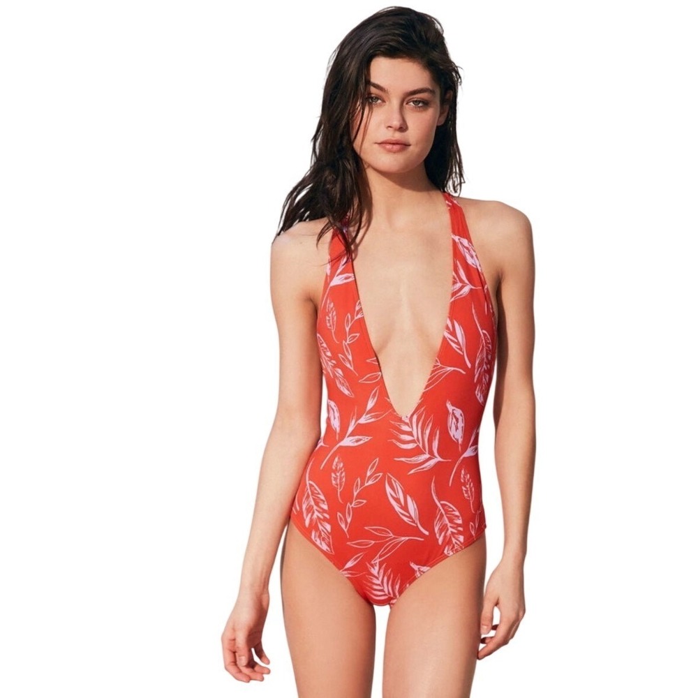 Urban Outfitters Out From Under One Piece Swimsuit Orange Plunge Open Back M